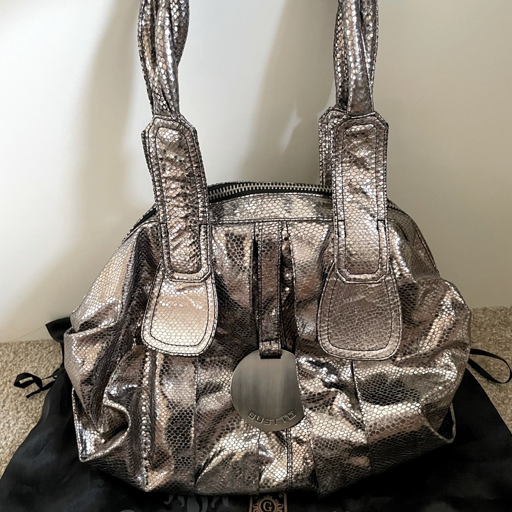 Gustto Cala Leather Satchel Bag - Metallic "Old Silver" - Rare